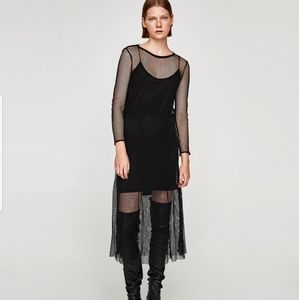 NWT ZARA Mesh Long Sleeve Dress